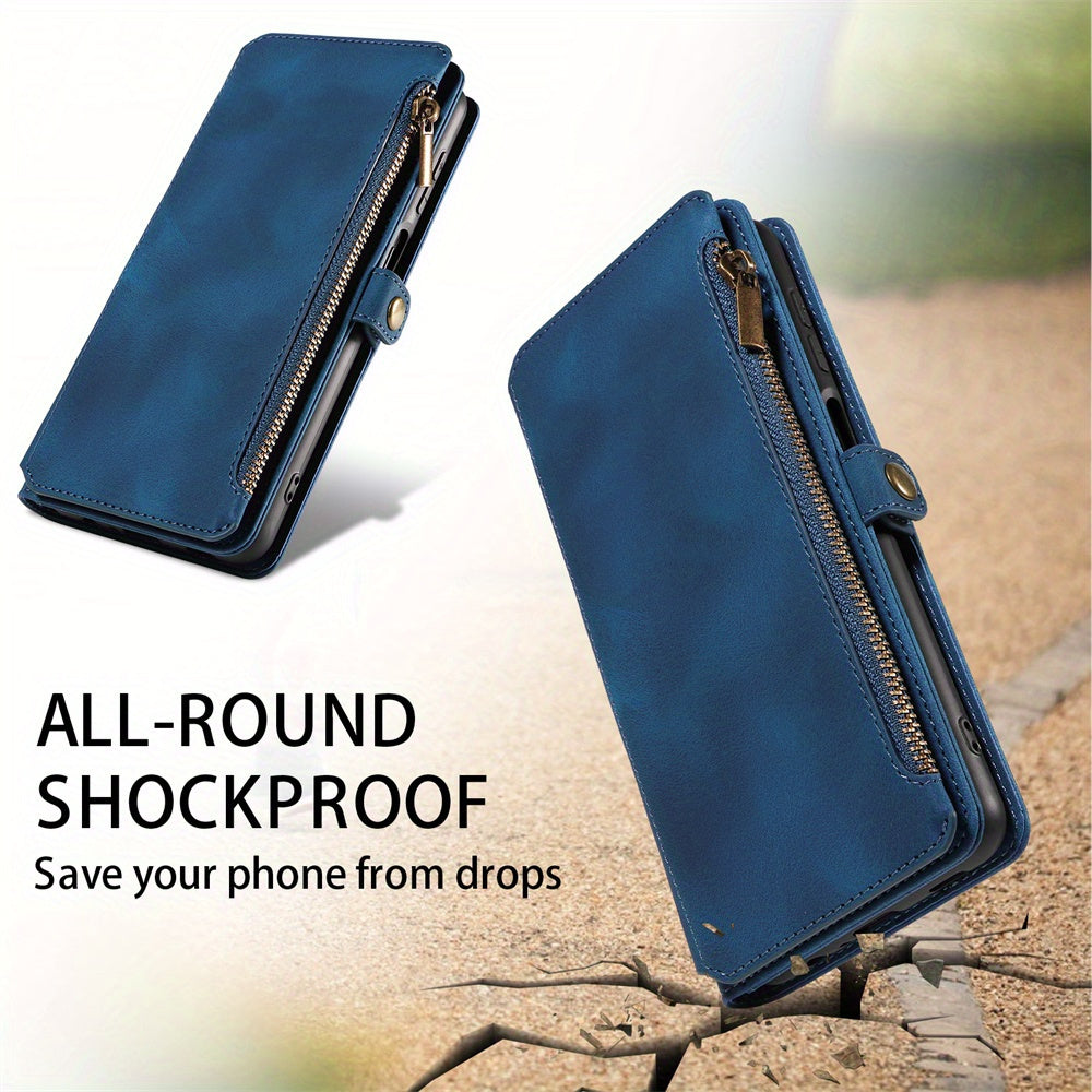 For Samsung Galaxy S23 Ultra, S22, S21, S20, S23 Plus, S23 FE Phone Case, RFID Blocking Wallet Case For Women Men With 9 Credit Card Holder Zipper PU Leather Protective Phone Cover