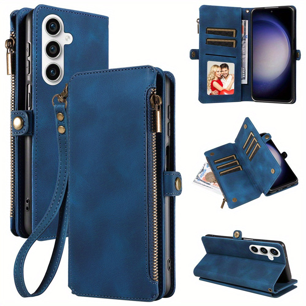 For Samsung Galaxy S23 Ultra, S22, S21, S20, S23 Plus, S23 FE Phone Case, RFID Blocking Wallet Case For Women Men With 9 Credit Card Holder Zipper PU Leather Protective Phone Cover