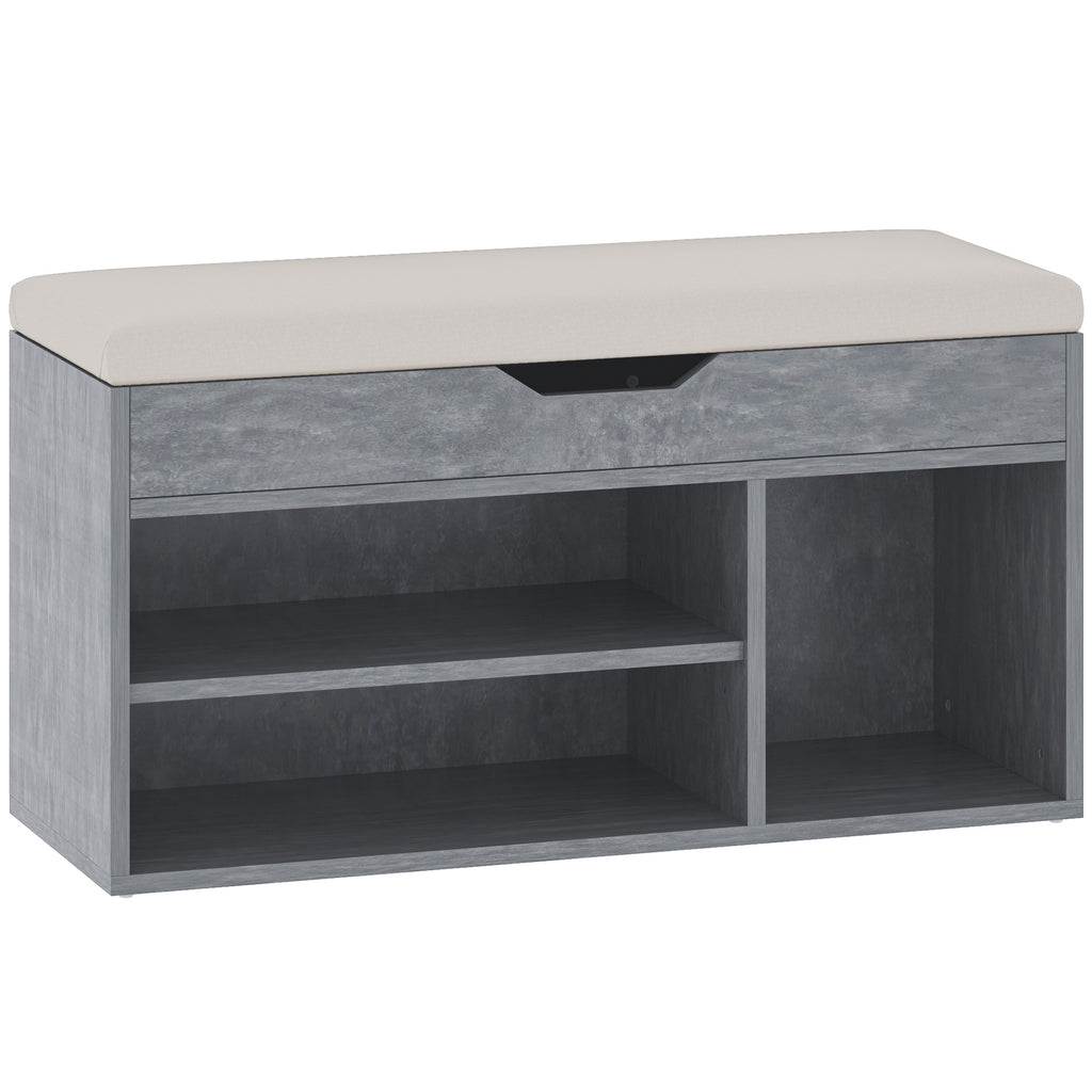 DodiOnline Shoes Cabinet Bench Hidden Storage Padded Seat Organiser Footwear Rack Hallway Grey Wood Grain