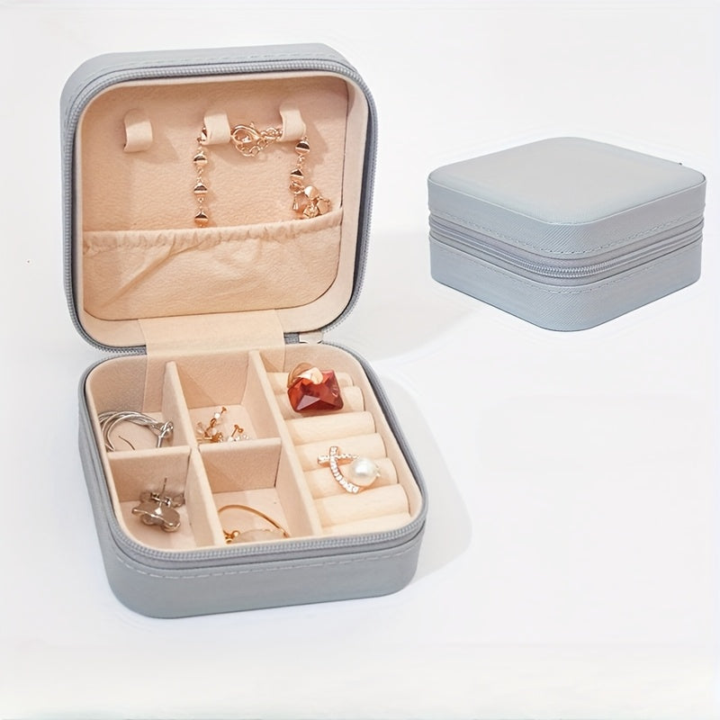 ZFOCEAN Portable Jewelry Organizer Box with Zipper Closure - Compact Travel Case, Soft Interior Lining, Elegant Beige/White/Black - for Rings, Earrings, Necklaces, Bracelets - Perfect Gift for Women, Birthday, Christmas, Vale