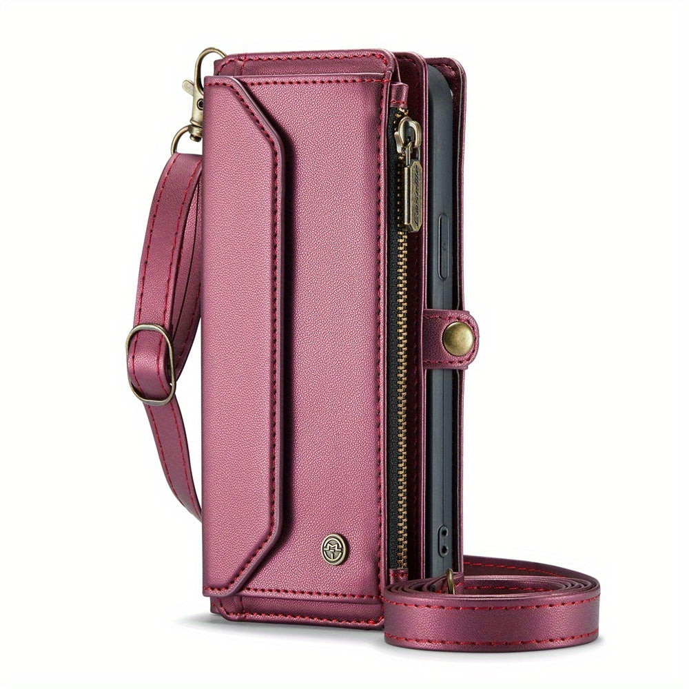 Extended Lanyard Faux Leather Phone Case for Iphone 15, 14, 13, 12, 11 Pro Max, Mini, XR, XS, 8, 7 Plus, And SE 2022 with Zipper Wallet And Card Holder