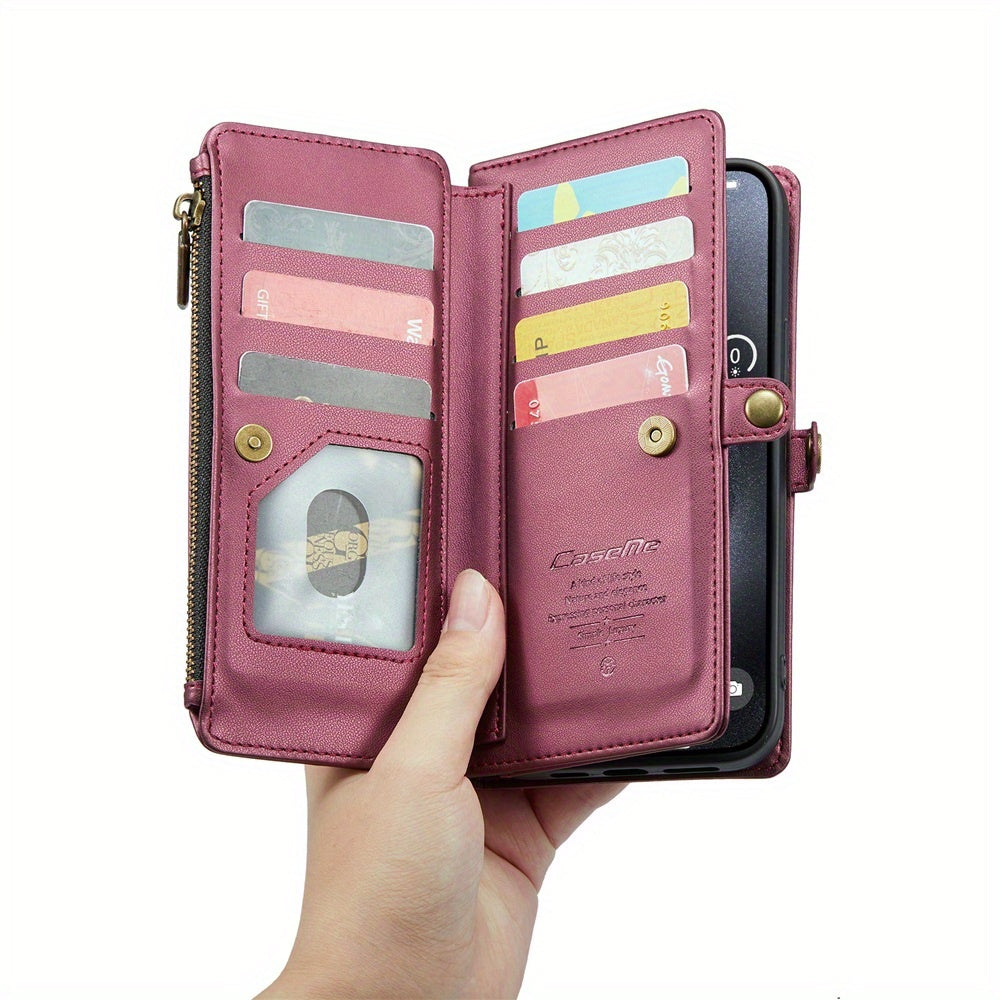 Extended Lanyard Faux Leather Phone Case for Iphone 15, 14, 13, 12, 11 Pro Max, Mini, XR, XS, 8, 7 Plus, And SE 2022 with Zipper Wallet And Card Holder