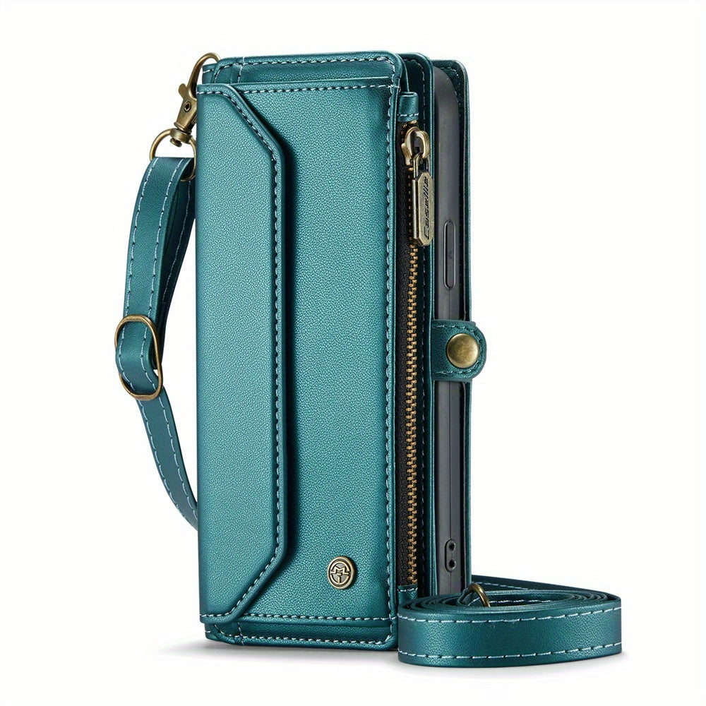 Extended Lanyard Faux Leather Phone Case for Iphone 15, 14, 13, 12, 11 Pro Max, Mini, XR, XS, 8, 7 Plus, And SE 2022 with Zipper Wallet And Card Holder