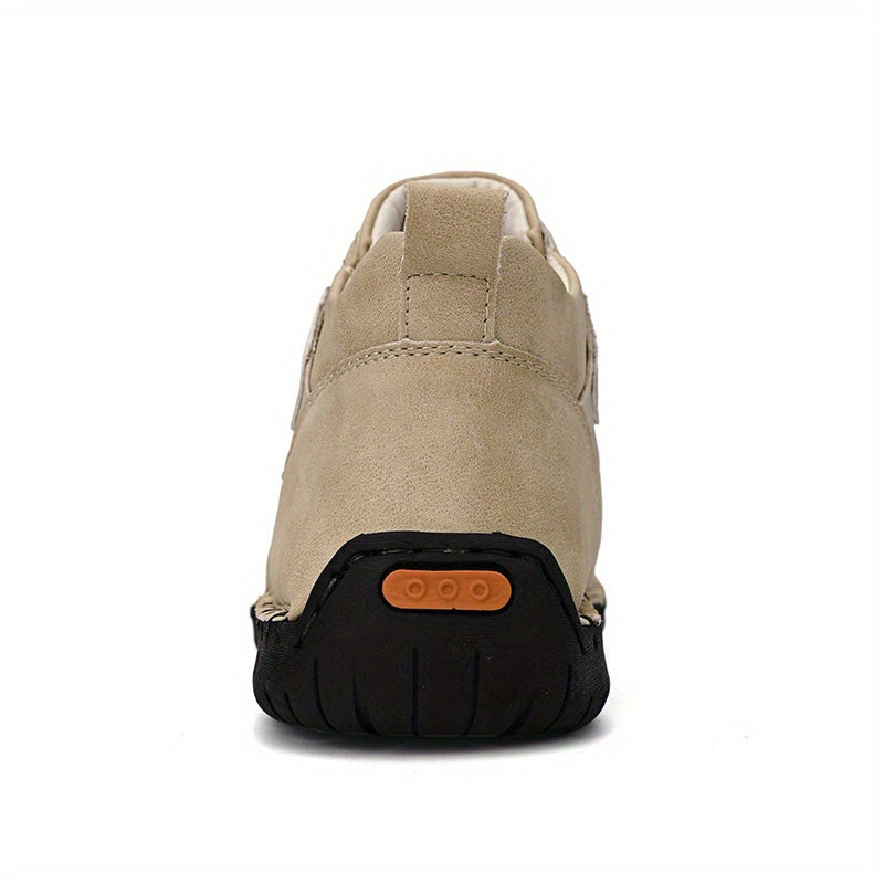 PLUS SIZE Men's Stitching Ankle Boots With Microfiber Leather Uppers, Breathable Wear-resistant Non Slip Lace-up Shoes For Men's Outdoor Activities, Spring And Autumn