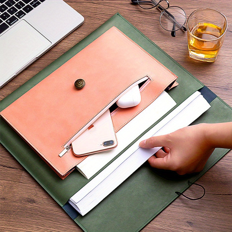 1PC High-Quality Faux Leather Business Document Bag - Spacious Folder Bag with A4 File Storage, Data Bag, and Receipt Storage for Business Professionals and Entrepreneurs - Durable, Stylish, and Organized