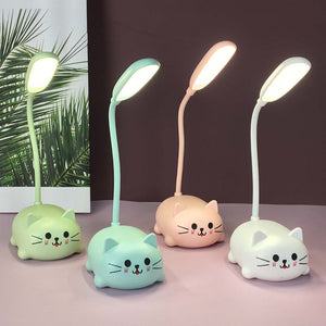 Adjustable LED Desk Lamp, USB Rechargeable Cute Cartoon Cat Table Light, Eye Protection Warm White Night Lamp for Household Use - Contains Electronic Components, Plastic Material