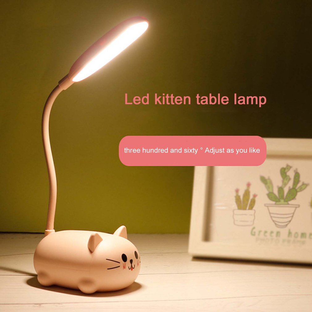 Adjustable LED Desk Lamp, USB Rechargeable Cute Cartoon Cat Table Light, Eye Protection Warm White Night Lamp for Household Use - Contains Electronic Components, Plastic Material