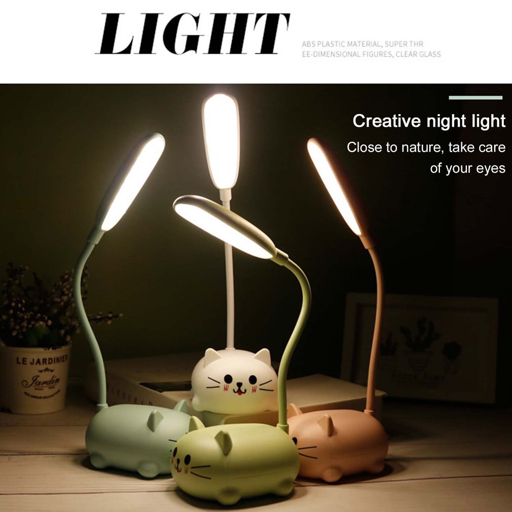Adjustable LED Desk Lamp, USB Rechargeable Cute Cartoon Cat Table Light, Eye Protection Warm White Night Lamp for Household Use - Contains Electronic Components, Plastic Material
