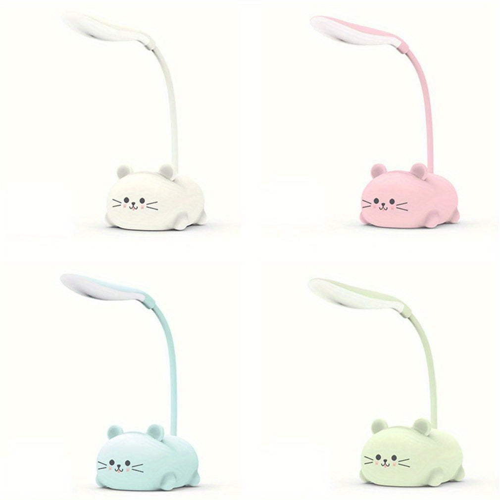 Adjustable LED Desk Lamp, USB Rechargeable Cute Cartoon Cat Table Light, Eye Protection Warm White Night Lamp for Household Use - Contains Electronic Components, Plastic Material