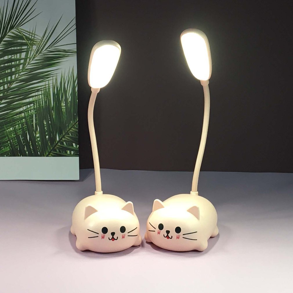Adjustable LED Desk Lamp, USB Rechargeable Cute Cartoon Cat Table Light, Eye Protection Warm White Night Lamp for Household Use - Contains Electronic Components, Plastic Material