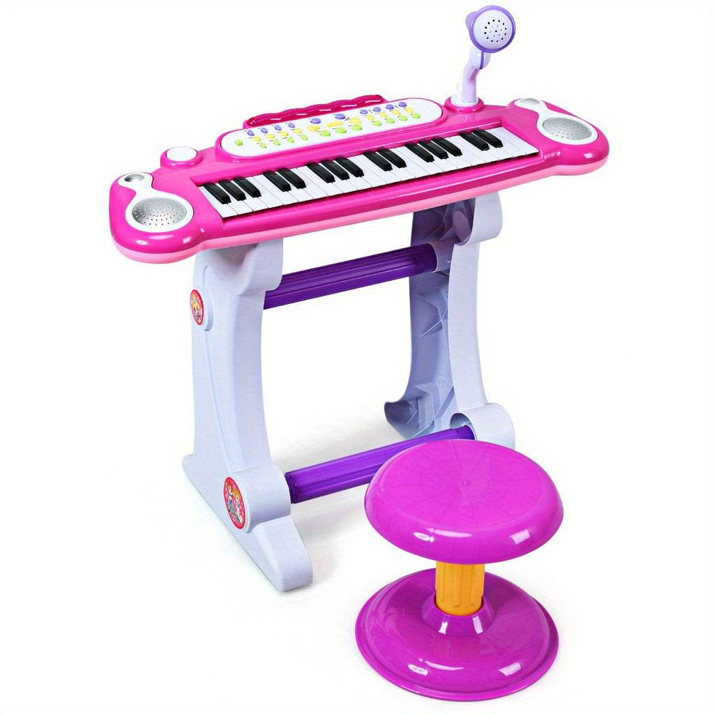 LIFEZEAL 37 Key Electronic Keyboard Kids Toy Piano MP3 Input w/ Microphone and Stool Pink