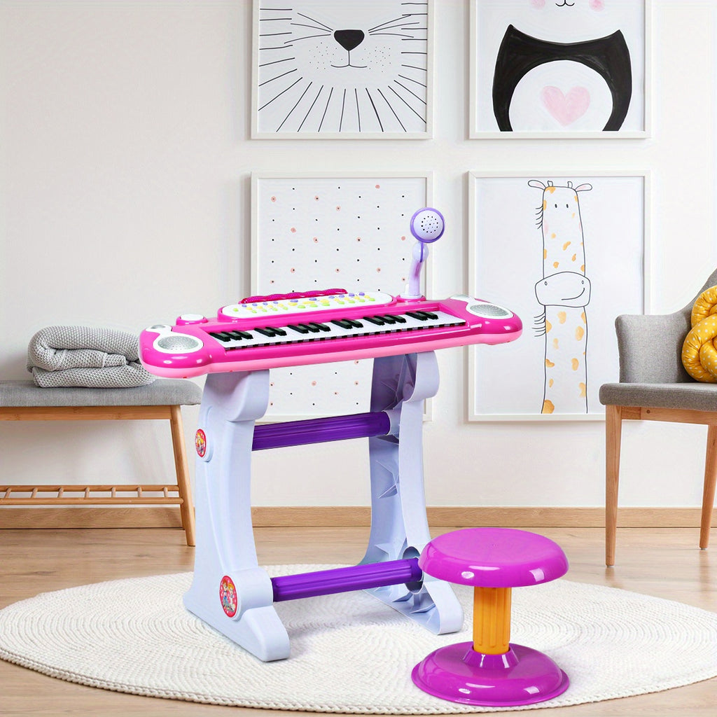 LIFEZEAL 37 Key Electronic Keyboard Kids Toy Piano MP3 Input w/ Microphone and Stool Pink