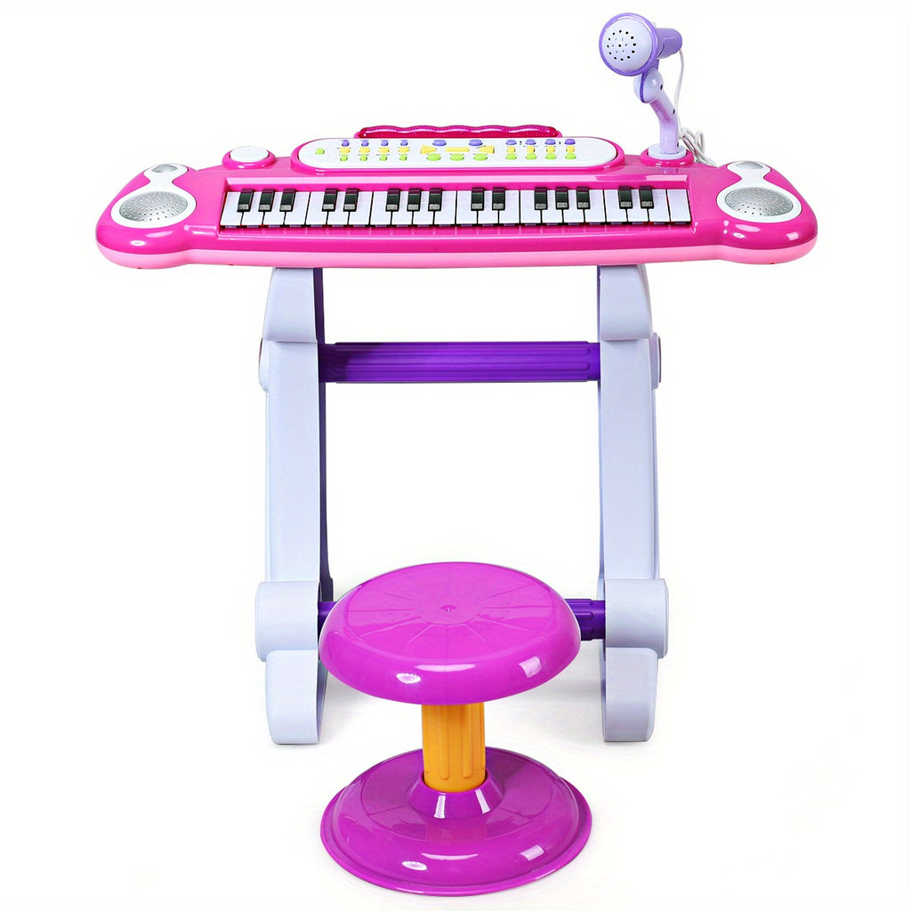 LIFEZEAL 37 Key Electronic Keyboard Kids Toy Piano MP3 Input w/ Microphone and Stool Pink
