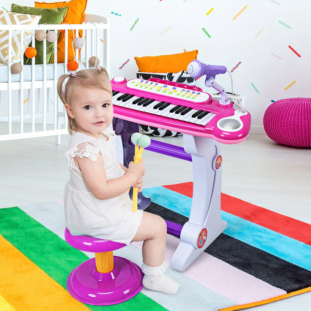 LIFEZEAL 37 Key Electronic Keyboard Kids Toy Piano MP3 Input w/ Microphone and Stool Pink