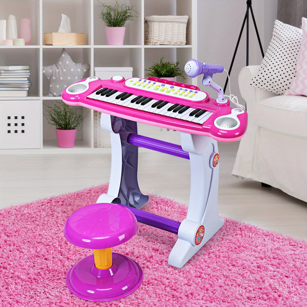 LIFEZEAL 37 Key Electronic Keyboard Kids Toy Piano MP3 Input w/ Microphone and Stool Pink