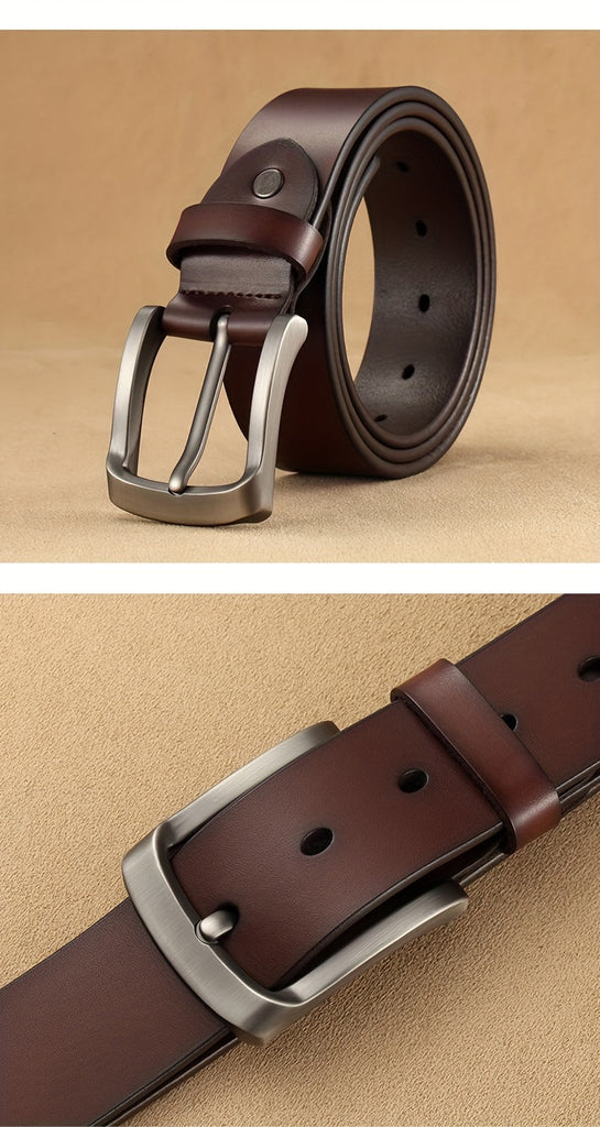 Men Cowhide Genuine Leather Prong Buckle Belt For Men