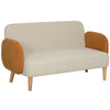 DodiOnline Two-Seater Velvet-Feel Mid Century Sofa - Cream/Orange