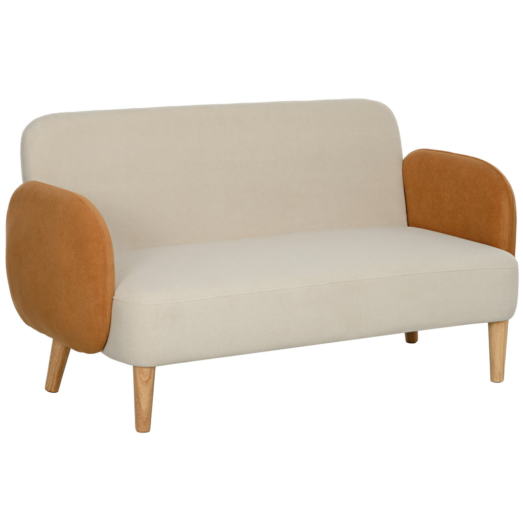 DodiOnline Two-Seater Velvet-Feel Mid Century Sofa - Cream/Orange