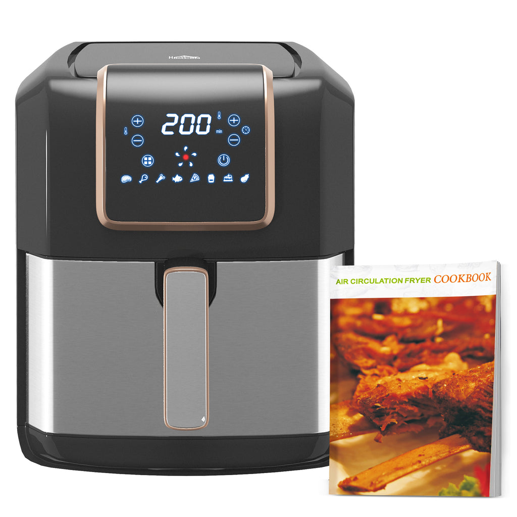 DodiOnline 6.5L Single Basket Air Fryer, 80-200°C Temperature, Black and Gold Tone