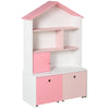 DodiOnline Kids Bookshelf Chest w/ Drawer with Wheels Baby Toy Wood Organizer Display Stand Storage Cabinet 80x34x130cm Pink