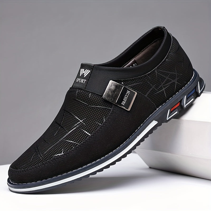 Men's Casual Synthetic Leather Loafers, Anti-skid Slip On Shoes With Rubber Sole For Business Office, Spring And Autumn