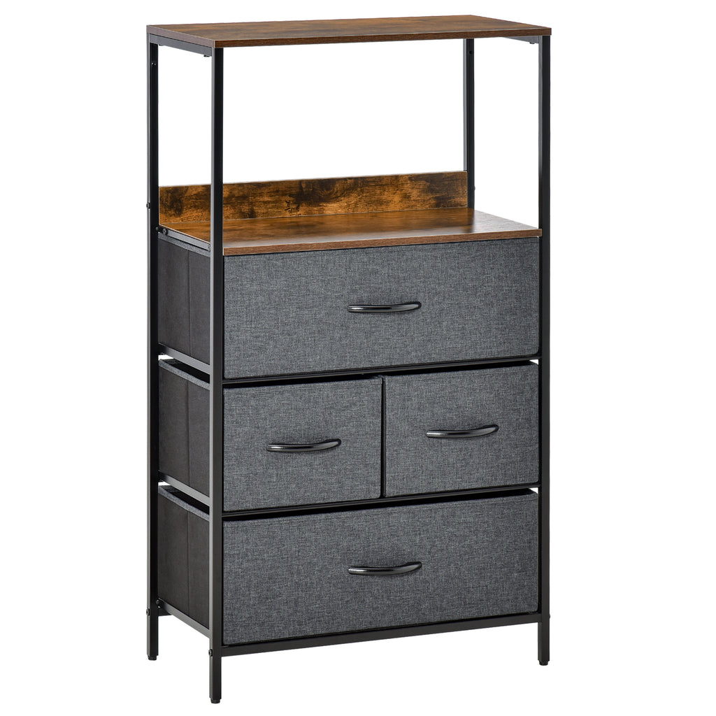 DodiOnline 4 Drawer Storage Chest Unit Home Cabinet w/ Shelves Home Living Room Bedroom Entryway Living Furniture, Black