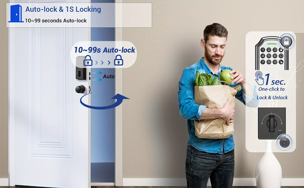 1pc BULIST UD01 Keypad Deadbolt Door Lock, Electronic Keyless Entry, User Pin Code, One Time Code, Mechanical Key, Backlit Keypad, Human Voice Guidance, Auto Lock, Long Battery Life, Easy To Install And Program, Stain Steel