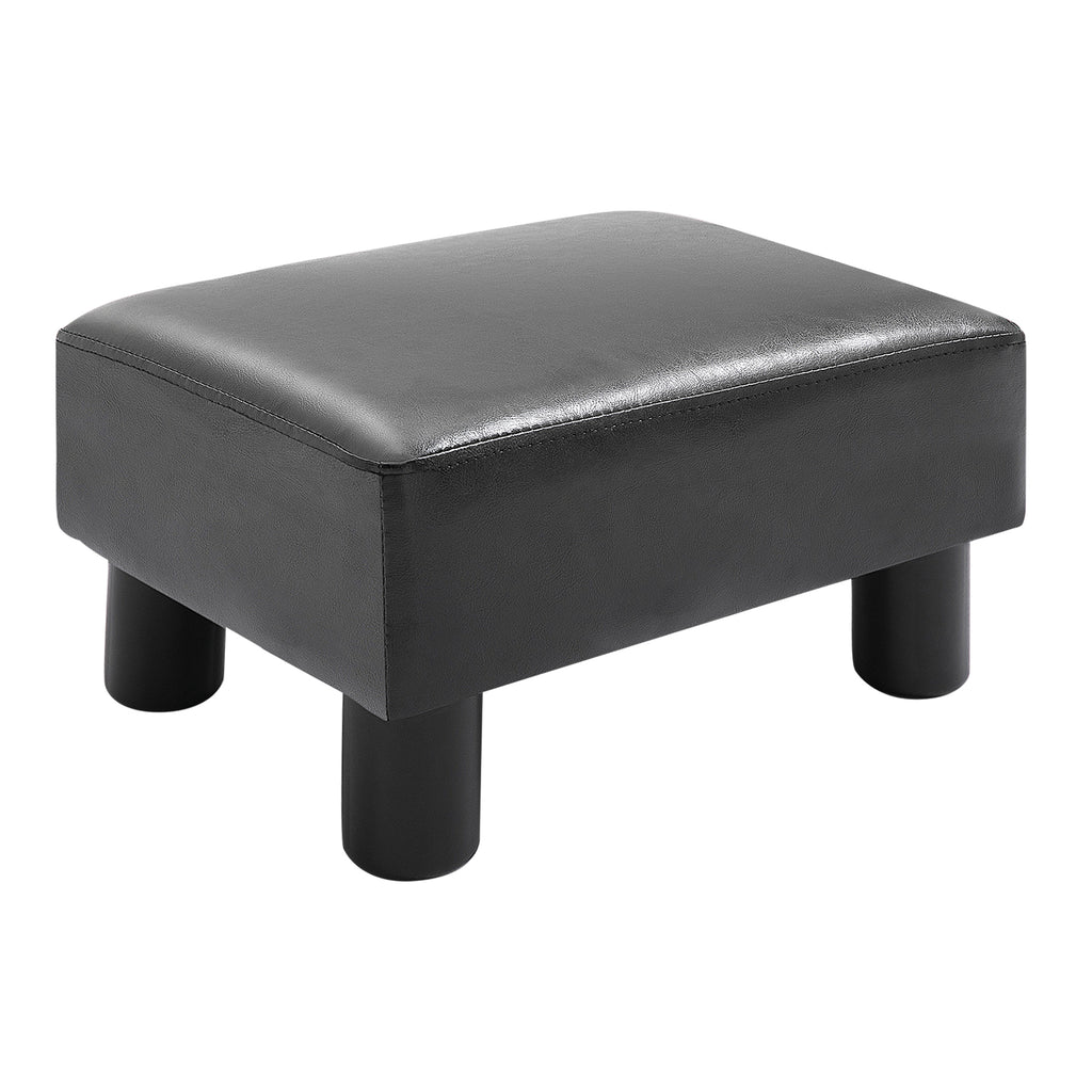 DodiOnline Faux Leather Footstool, Small Foot Rest, Rectangle Sofa Stool for Bedroom Living Room, Black