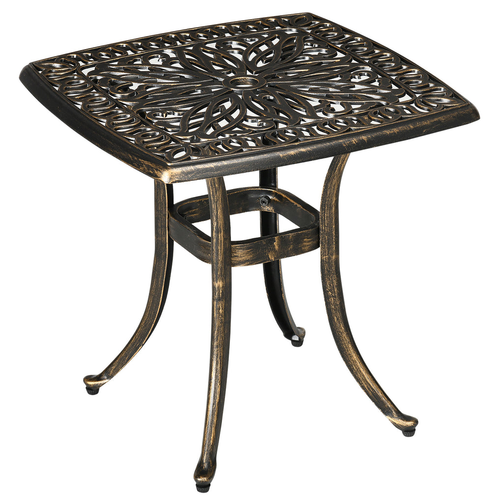 DodiOnline Outdoor Patio Side Table with 38mm Dia. Umbrella Hole, Cast Aluminium Patio coffee Table, 54 x 54cm, Bronze Tone
