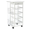 DodiOnline Rolling Kitchen Cart, Utility Storage Cart with 4 Basket Drawers & Side Racks, Wheels for Dining Room, White