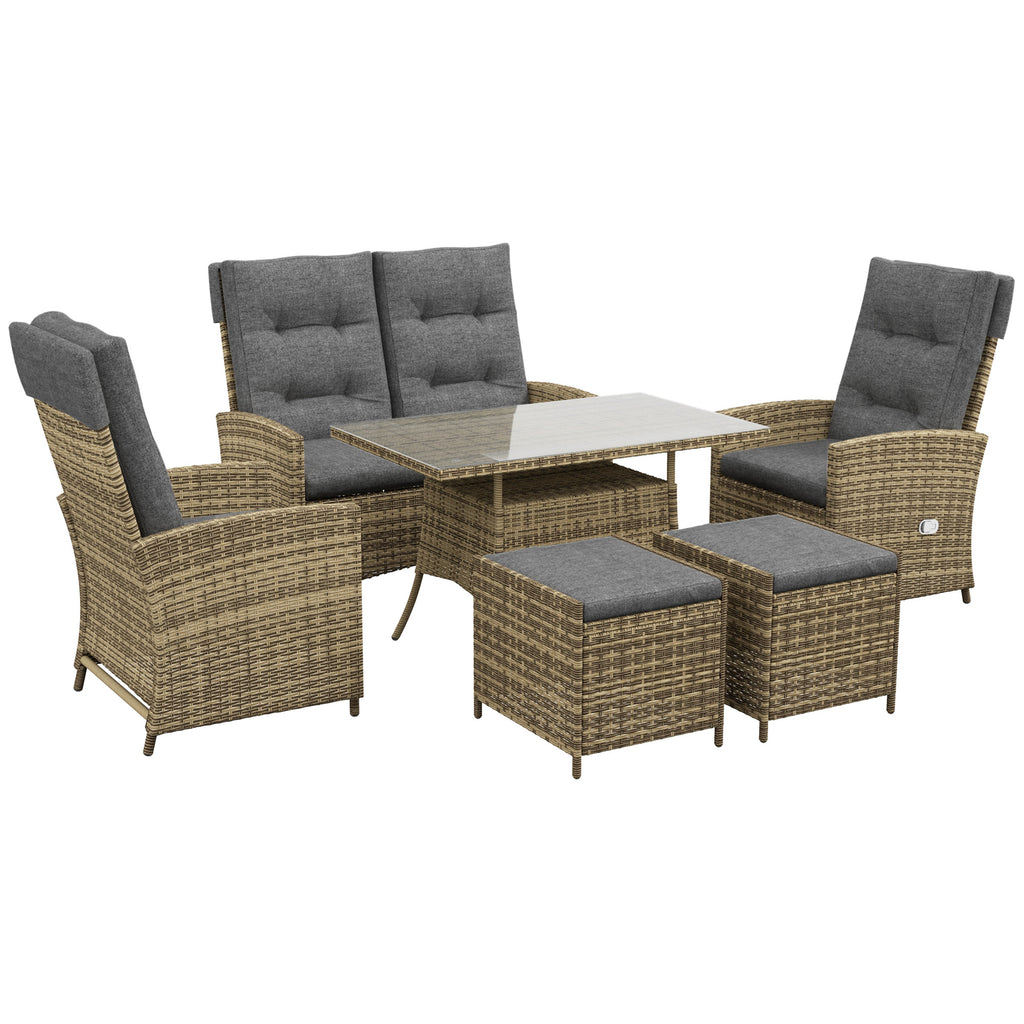 DodiOnline Six-Piece Rattan Garden Set, with Reclining Chairs - Grey