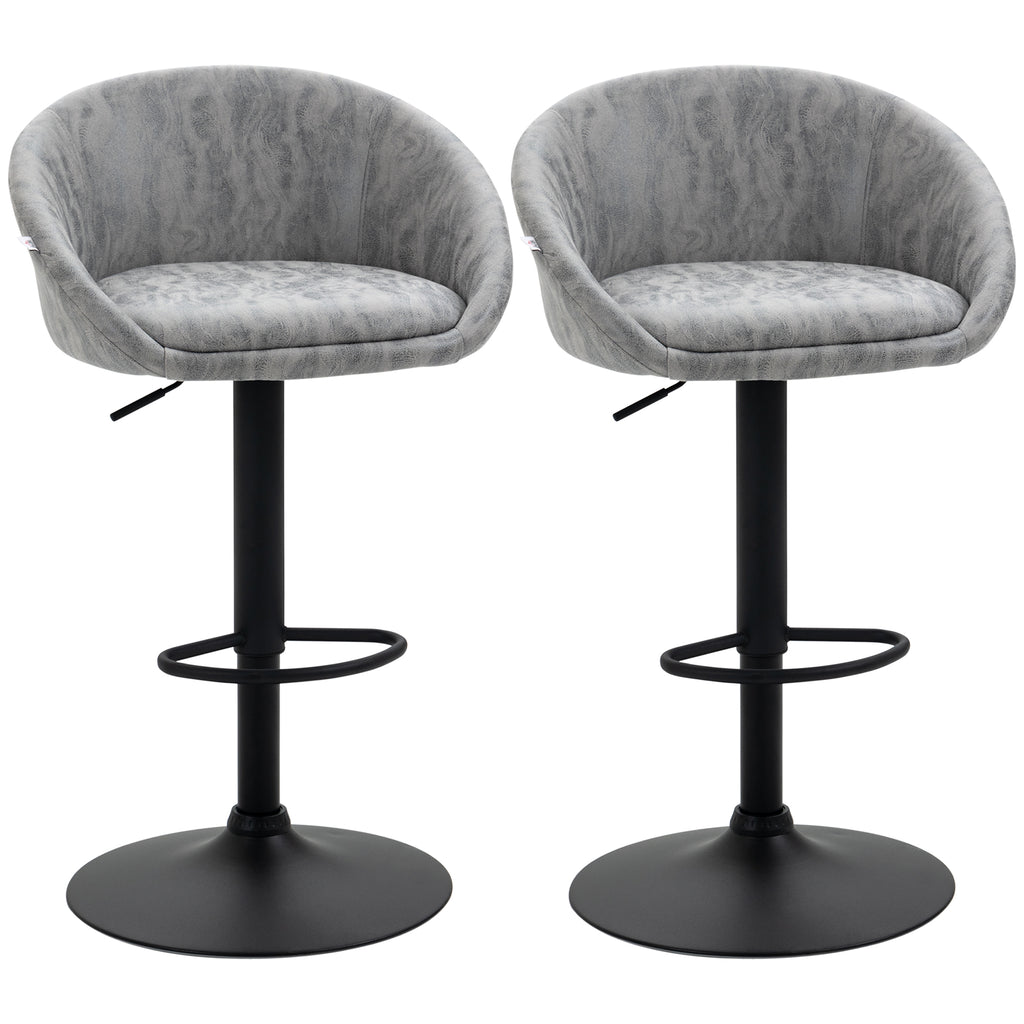 DodiOnline Modern Bar Stools Set of 2, Height Adjustable Swivel Barstools, PU Leather Upholstered Bar Chair with Backrest, Armrests and Footrest for Breakfast Bar, Counter, Kitchen, Light Grey