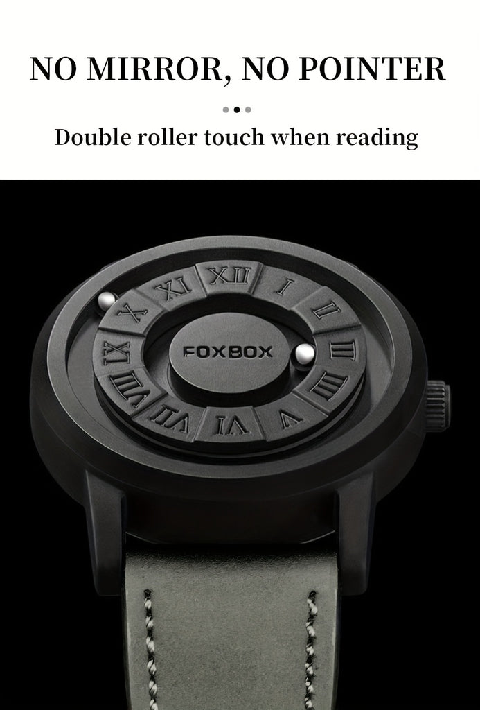 FOXBOX Men's Quartz Watch – Magnetic Dial | Digital Display | PU Leather Band | 30M Water-Resistant