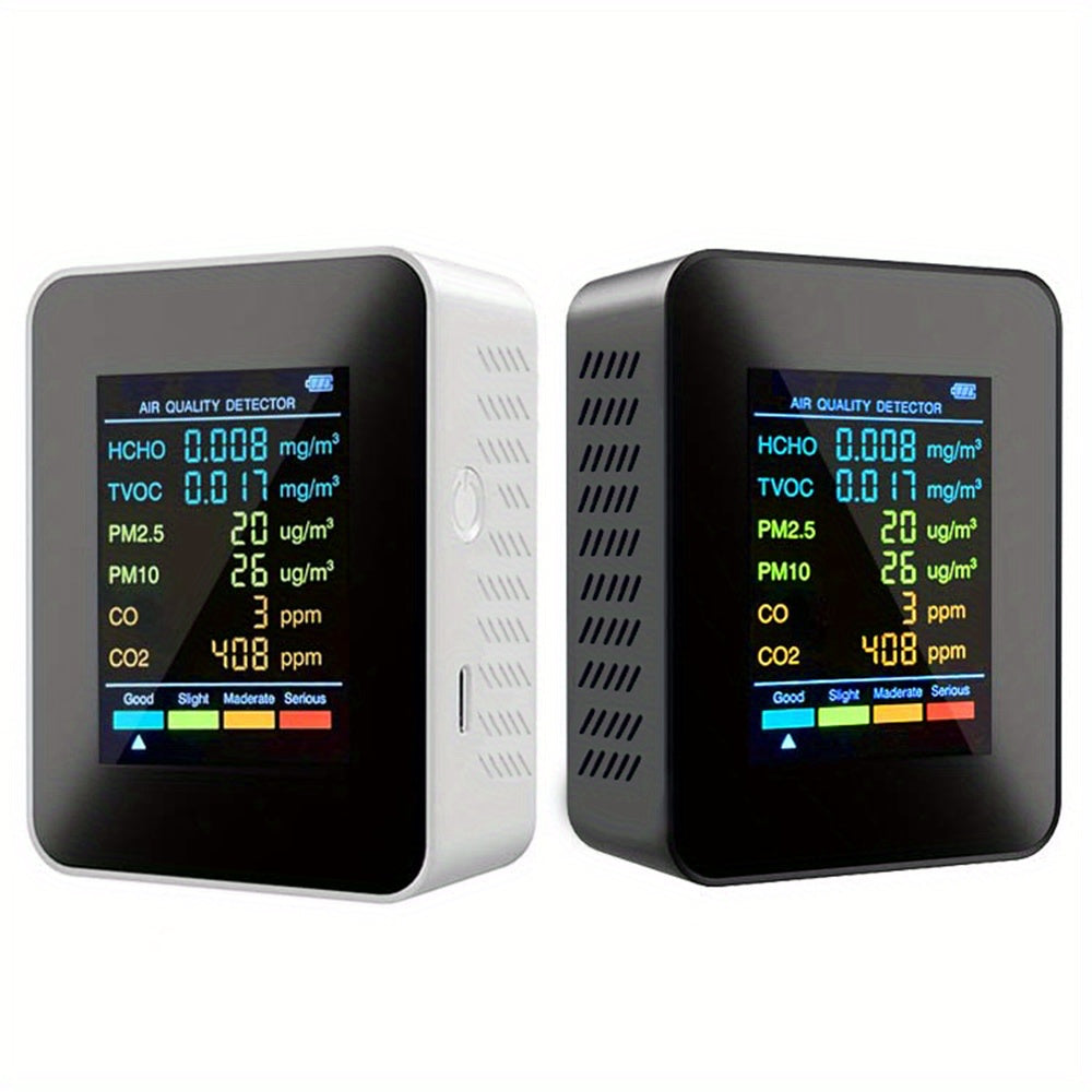 6-in-1 Multi-Function Air Quality Monitor - Detects CO2, PM2.5, PM10, TVOC & HCHO - Advanced Formaldehyde Sensor with Clear LCD Display - Ideal for Home & Office Air Health Monitoring