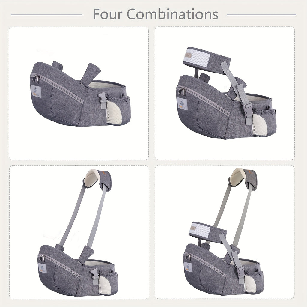 The Ultimate Gray Baby Carrier: Hip Seat, Shoulder Strap, Waist Belt & Storage Space - Perfect For Busy Parents, Christmas, Halloween, Thanksgiving Day Gift