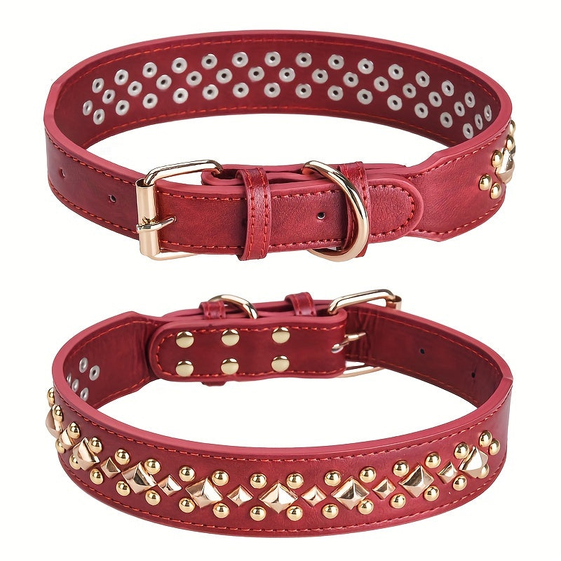 1pc Rivet Pet Collar, Retro Leather Dog Collar, Suitable For Pets Neckwear Accessories