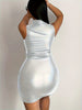 Faux Leather Bodycon Choker Neck Dress, Sexy Sleeveless Mini Dress For Club & Party, Women's Clothing