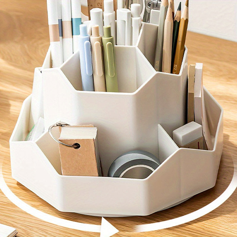 1pc Multi-Compartment Pen Holder and Makeup Brush Organizer for Desk and Home Office - Large Capacity Desktop Cosmetic Storage Box with Art Supply Storage