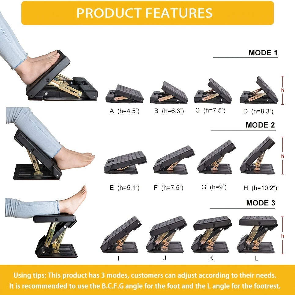 Ergonomic Adjustable Footrest - Height Customizable, Tilt Function, Breathable Mesh, Sturdy Construction, Perfect for Office, Home, and Gaming Use