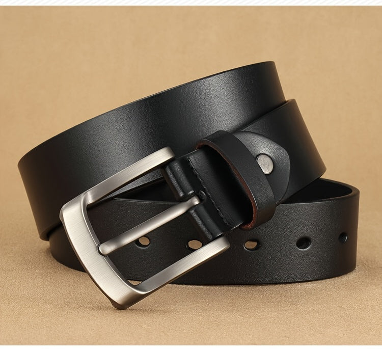 Men Cowhide Genuine Leather Prong Buckle Belt For Men
