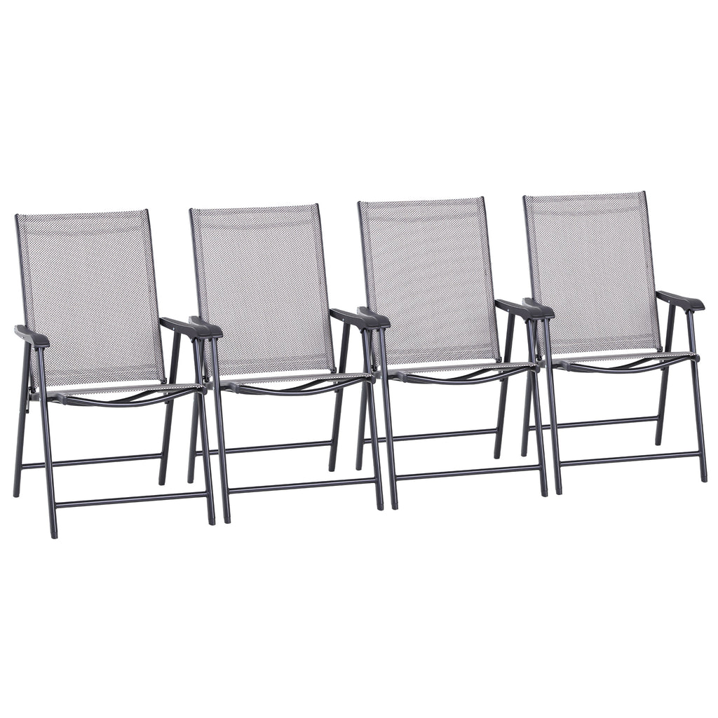 DodiOnline Set of 4 Folding Garden Chairs, Metal Frame Garden Chairs Outdoor Patio Park Dining Seat with Breathable Mesh Seat, Grey
