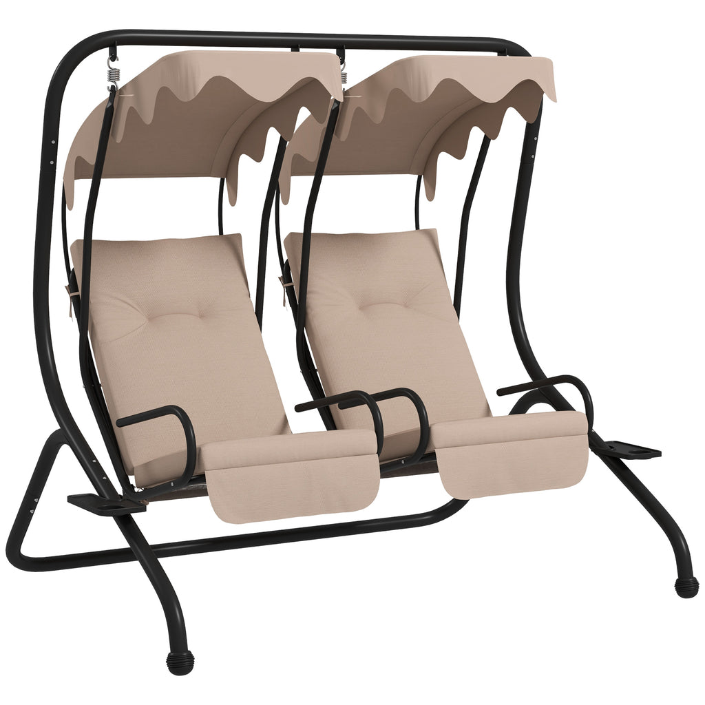 DodiOnline Two-Seat Garden Swing Chair, with Protective Canopy - Beige