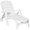 DodiOnline Outdoor Folding Sun Lounger Recliner on Wheels w/ 5-Position Backrest, White