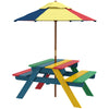 DodiOnline Wooden Kids Table and Chair Set with Removable Parasol, for Ages 3-6 Years - Multicoloured