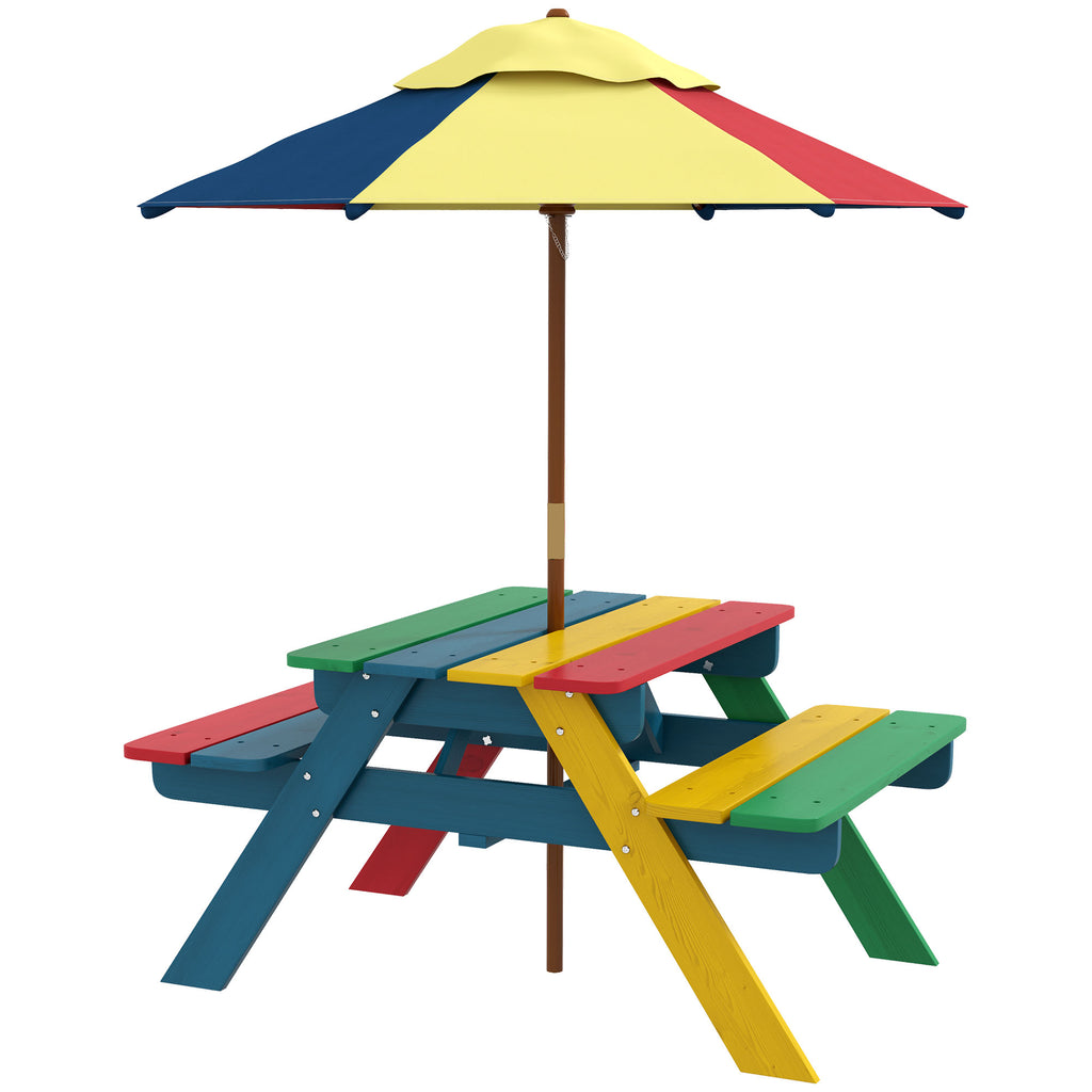 DodiOnline Wooden Kids Table and Chair Set with Removable Parasol, for Ages 3-6 Years - Multicoloured