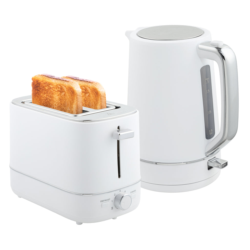 DodiOnline Kettle and Toaster Set, 1.7L 3000W Fast Boil Kettle & 2 Slice Toaster Kitchen Set with 6 Level Browning Controls, Defrost, Reheat, White