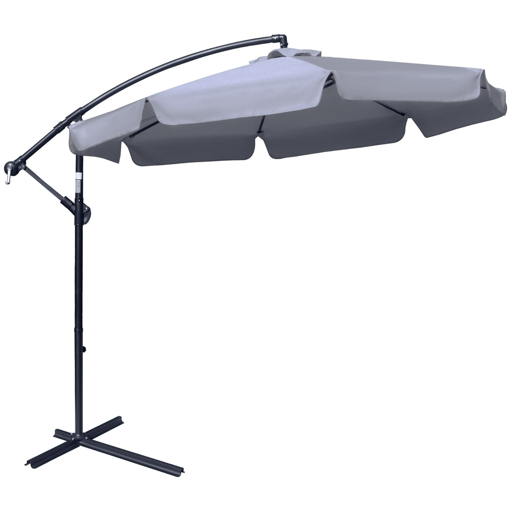 DodiOnline 2.7m Garden Banana Parasol Cantilever Umbrella with Crank Handle and Cross Base for Outdoor, Hanging Sun Shade, Dark Grey
