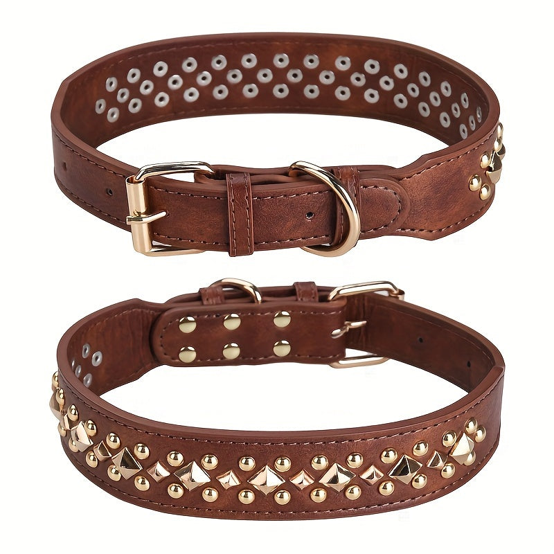 1pc Rivet Pet Collar, Retro Leather Dog Collar, Suitable For Pets Neckwear Accessories