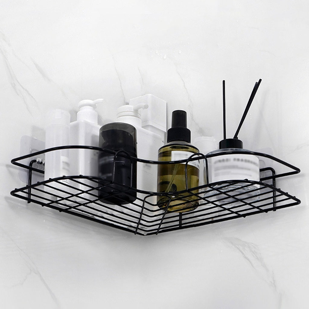 [Cast Iron Shower Shelf] 1pc Cast Iron Corner Shower Shelf - No-Drill Wall Mounted Black Wire Mesh Bathroom Storage Rack for Easy Access & Organization, Perfect for Shampoo, Conditioner, and Soap, Bathroom Storage Solution |