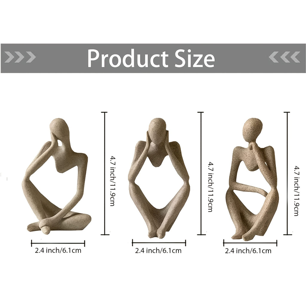 3-Piece Set Modern Abstract Thinker Sculptures - Durable Resin, Artistic Home Office Shelf Decor, Ideal for Bookshelf Styling